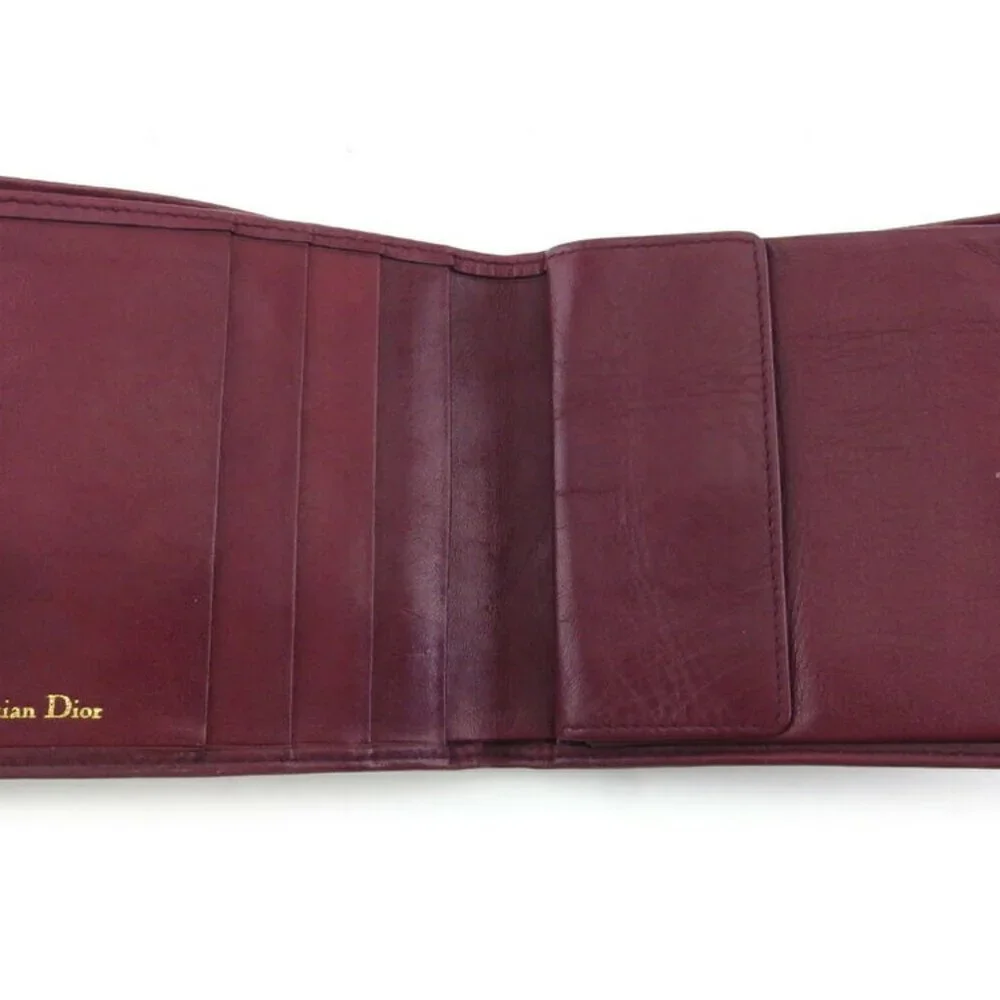 DIOR Two-folded wallet logo Bordeaux leather AUTH USED T20195